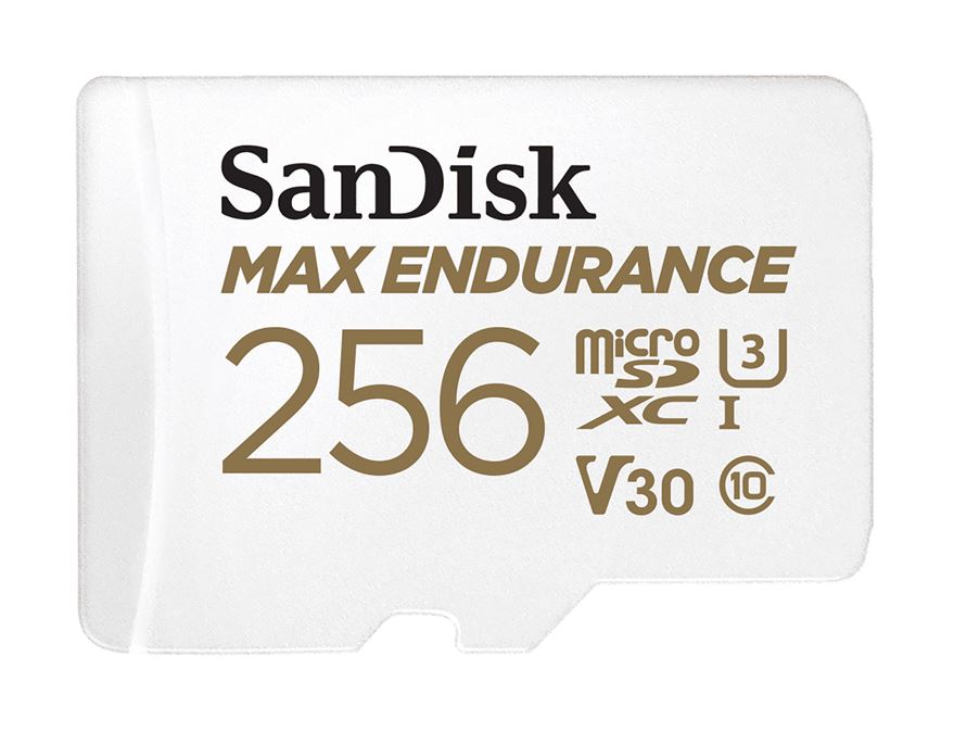 SanDisk Max Endurance 256GB microSDHC™ Card  SQQVR 120,000 Hr Hrs UHS-I C10 U3 V30 100MB/s R, 40MB/s W SD adaptor 10Y