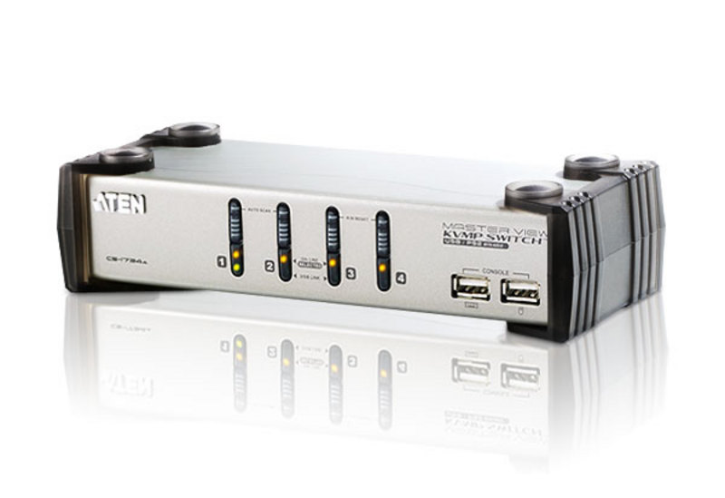 Aten Desktop KVMP Switch 4 Port Single Display VGA w/ audio, 4x Custom KVM Cables Included, 2x USB Port, Selection Via Front Panel