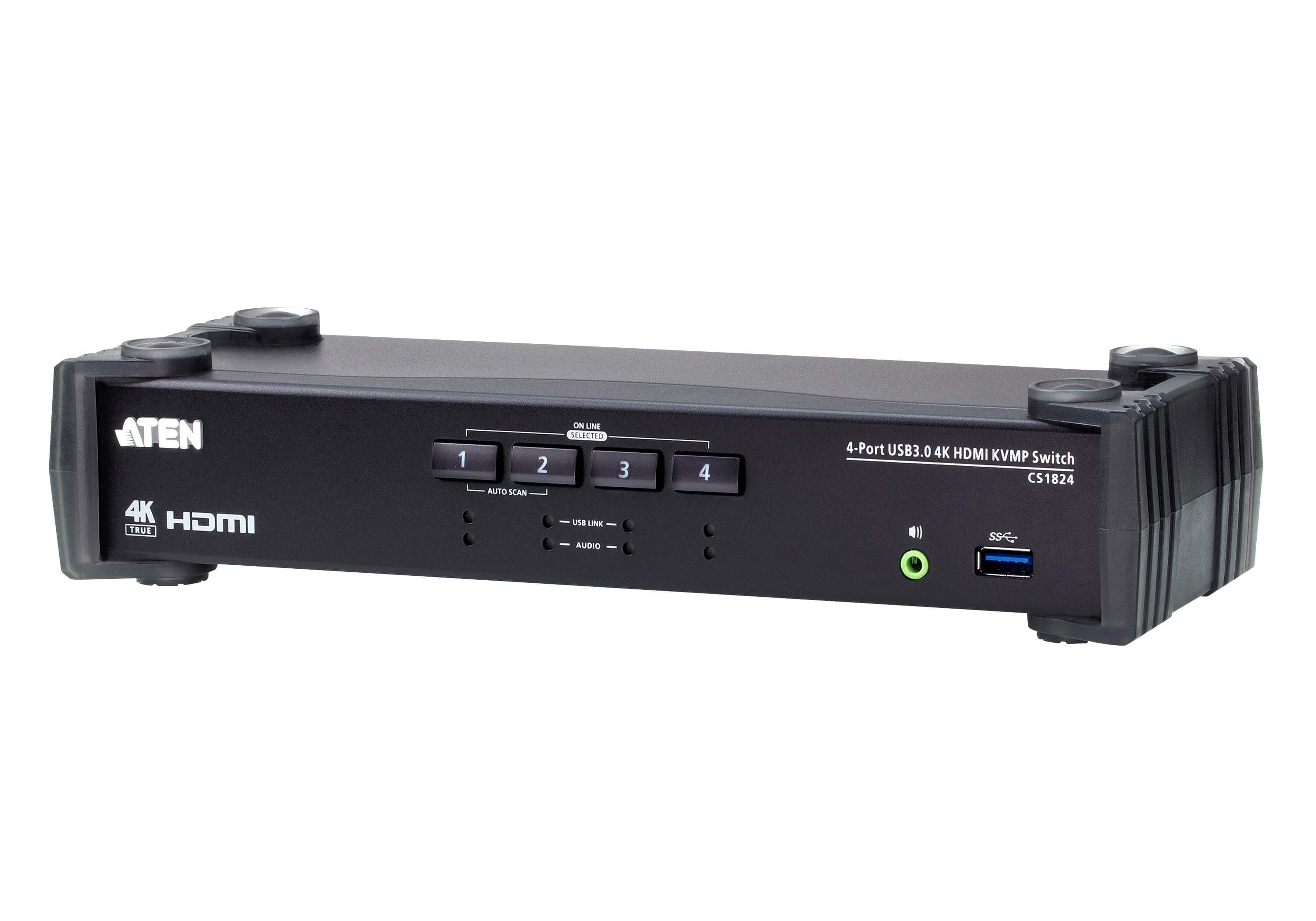 Aten Desktop KVMP Switch 4 Port Single Display 4k HDMI w/ audio mixer mode, Cables Included, Selection Via Front Panel