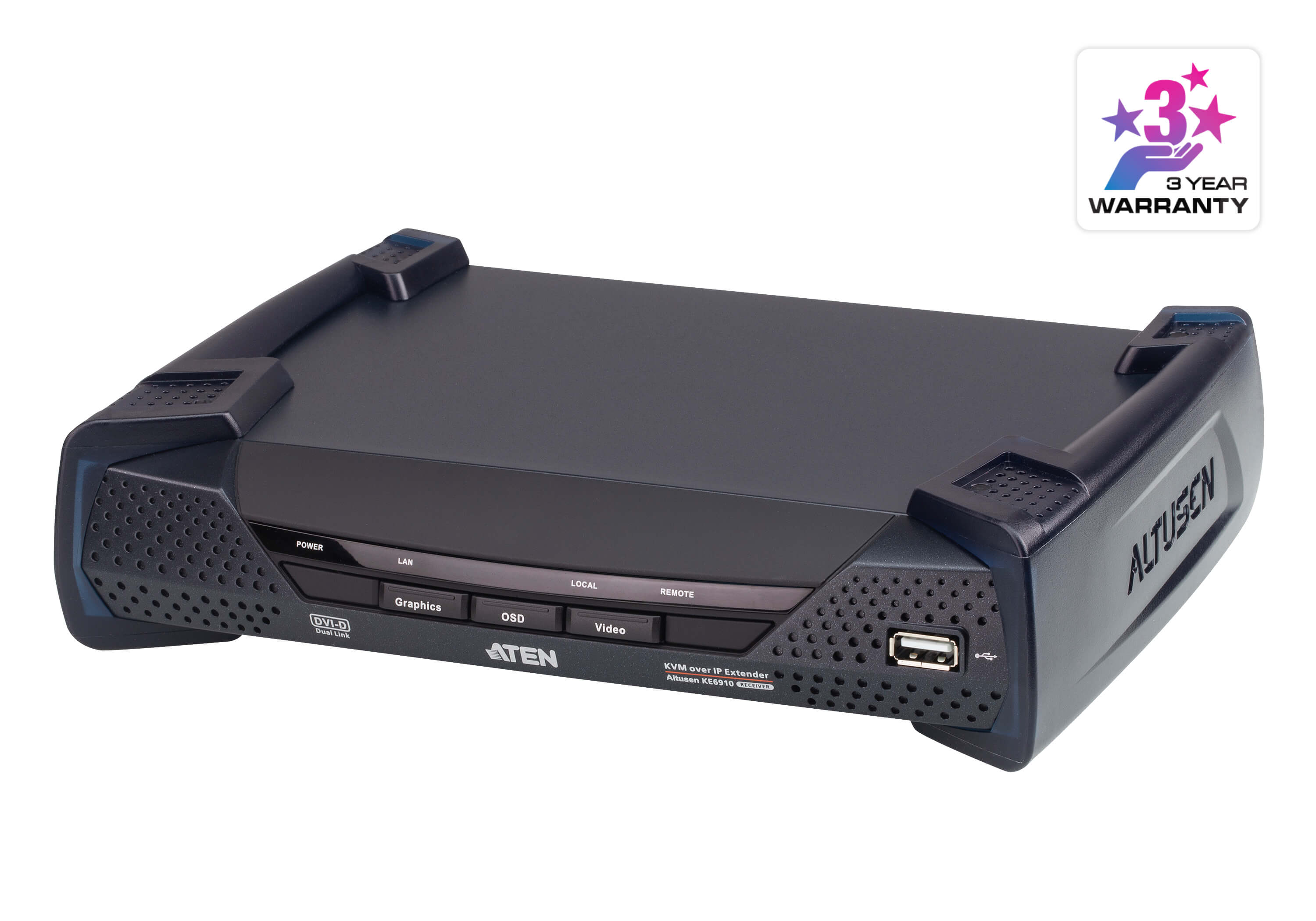 Aten DVI Dual Link KVM over IP Transmitter with Dual DC Power, supports up to 2560 x 1600 @ 60 Hz, USB and 3.5mm Audio input and Output