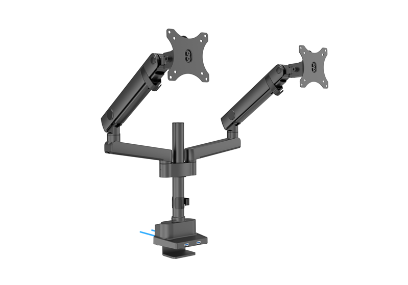 Brateck Dual Monitor Aluminium Slim Pole-Mounted Spring-Assisted Monitor Arm With USB Fit Most 17'-32' Monitors Up to 8kg per screen 75x75/100x100