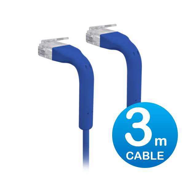 UniFi Patch Cable 3m Blue, Both End Bendable to 90 Degree, RJ45 Ethernet Cable, Cat6, Ultra-Thin 3mm Diameter U-Cable-Patch-3M-RJ45-BL