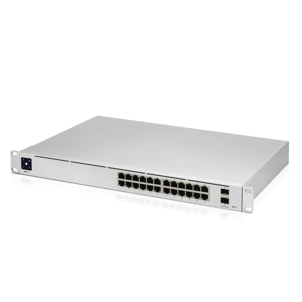 Ubiquiti UniFi 24-port switch with (24) Gigabit RJ45 ports and (2) 10G SFP+ ports. Powerful second-generation UniFi switching