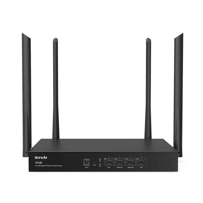 Tenda W18E AC1200 Gigabit Wireless Hotspot Router, 300 Square Meters, 867Mbps/300Mbps, 50 Users, Gigabit Port, 4xAntenna, Remote Domain Maintenance