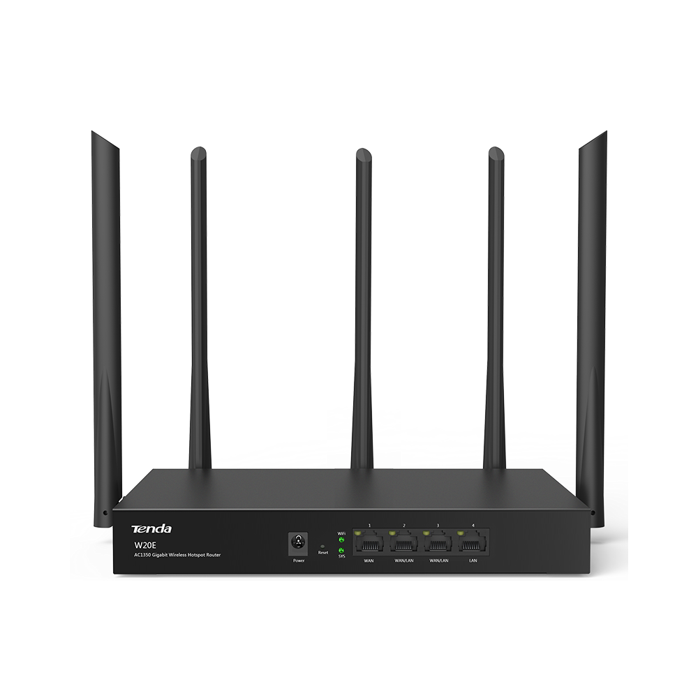 Tenda W20E AC1350 Gigabit Wireless Load Balance Router, 500 Square Meters, 867/450Mbps, 100 Users, Gigabit Port, Remote Domain Maintenance, Metal Case