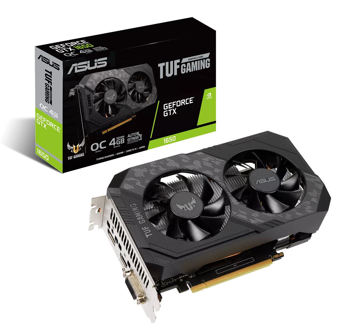 ASUS NVIDIA TUF-GTX1650-O4GD6-P-GAMING GTX 1650 OC Edition 4GB GDDR6, 1785 MHz Boost, NVIDIA Turing, Space-Grade Lube, IP5X Dust Resistant