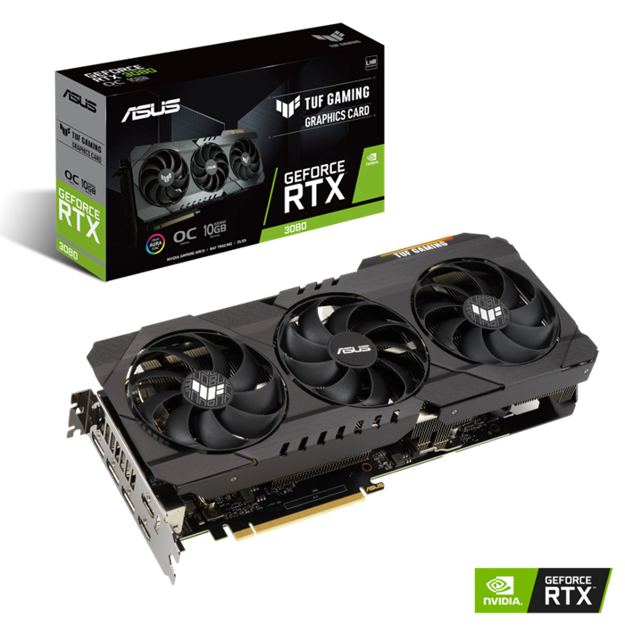 ASUS NVIDIA GeForce TUF-RTX3080-O10G-V2-GAMING RTX 3080 V2 10GB OC Edition, GDDR6X, 1815MHz Boost, 2xHDMI 2.1, 3xDP 1.4a (3080v2 LHR)
