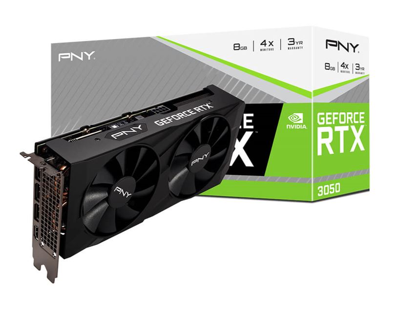 PNY NVIDIA GeForce RTX 3050 8GB VERTO Dual Fan Edition XLR8 Gaming 1552/1777MHz 130W 14Gbps 8K@60Hz 3xDP 1xHDMI 4xDisplays Graphic Card