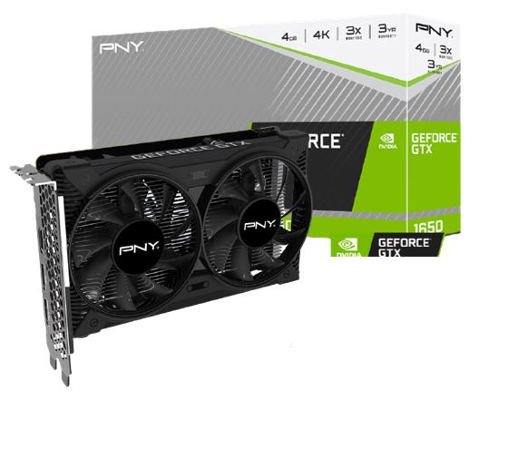 PNY NVIDIA GeForce GTX 1650 4GB GDDR6 Dual Fan 896 Cuda 1410/1590MHz 12Gbps DP HDMI DVI 3xDisplays Video Graphic Card