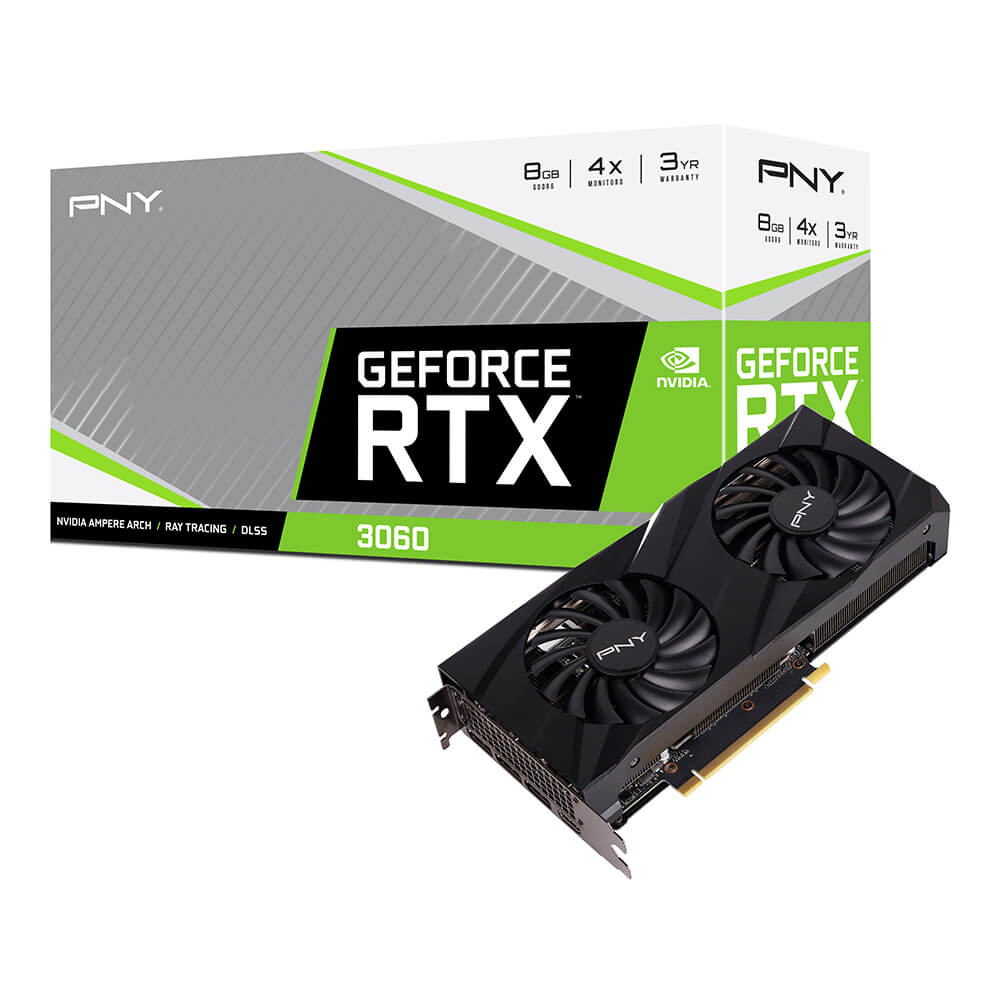 PNY NVIDIA GeForce RTX 3060 8GB Gaming VERTO Dual Fan 3584 Cuda 1320/1777MHz 15Gbps 8K@60Hz 3xDP HDMI1.2 4x Displays Video Graphic Card