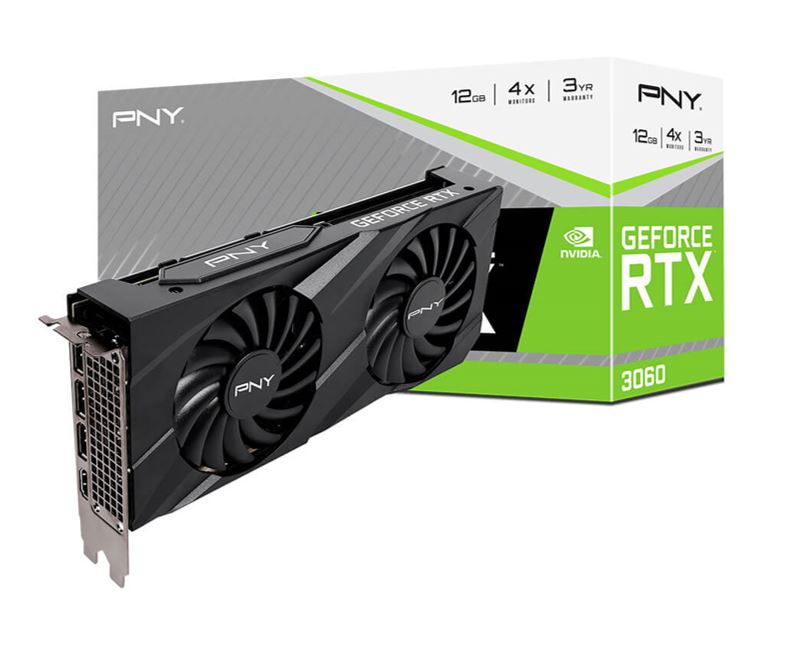 PNY NVIDIA GeForce RTX 3060 12GB XLR8 Gaming VERTO Dual Fan 3584 Cuda 1320/1777MHz 15Gbps 8K@60Hz 3xDP HDMI1.2 4xDisplays Video Graphic Card