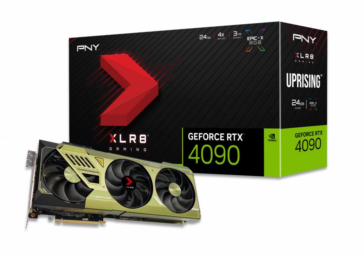 PNY NVIDIA GeForce RTX 4090 24GB XLR8 Gaming Uprising EPIC-X RGB Triple Fan 16384 Cuda Cores 21Gbps 2235/2520Mhz 3x DP 1x HDMI 2.1 (VCG409024TFXMPB)